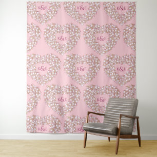 Tapete De Parede Tulipas branco rosa monograma fundo de casamento