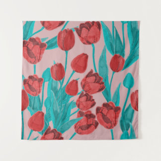 Tapete De Parede tulipas de primavera, padrão floral desenhado à mã