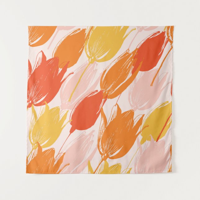 Tapete De Parede Tulipas Diagonais: Design de Cor Clara. (Frente)