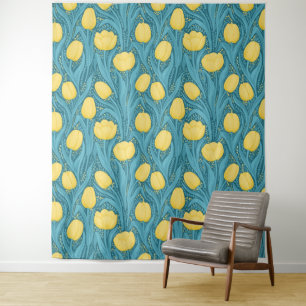 Tapete De Parede Tulipas em azul e amarelo