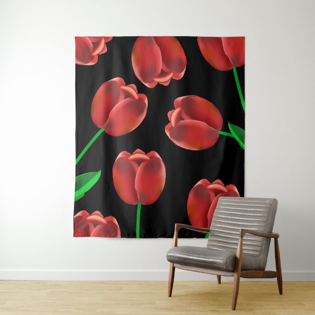 Tapete De Parede Tulipas Vermelhas Negros e Pretas (In Situ)