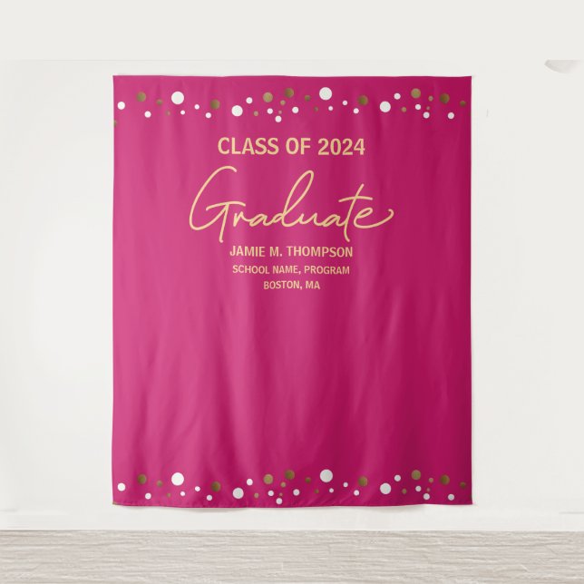Tapete De Parede Turma de 2024 Graduação com fundo rosa (Frente)