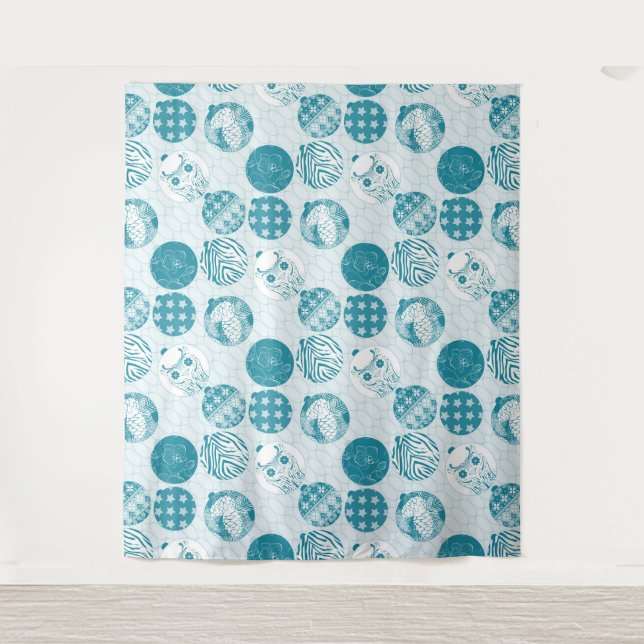 Tapete De Parede Turquesa, Azul, Padrão de Natal (Frente)