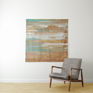 Tapete De Parede Turquesa, Branco, Vermelho Ochre e Abstrato Dourad