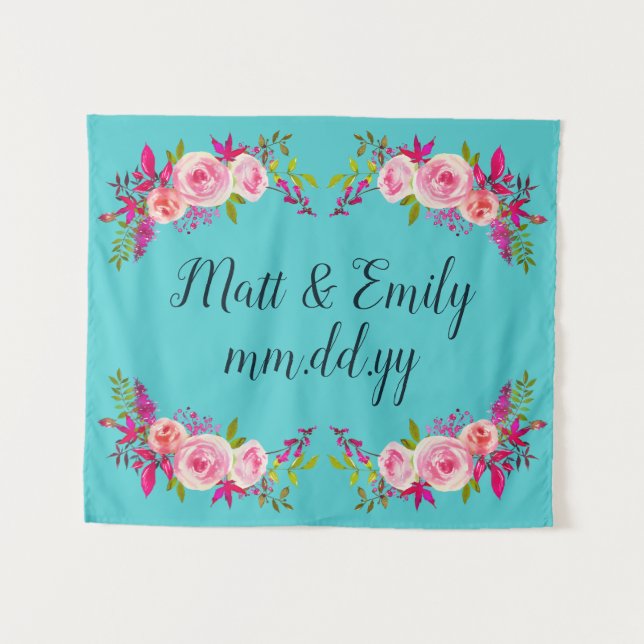 Tapete De Parede Turquesa Floral Fotografia De Fundo Booth Prop (Frente (Horizontal))