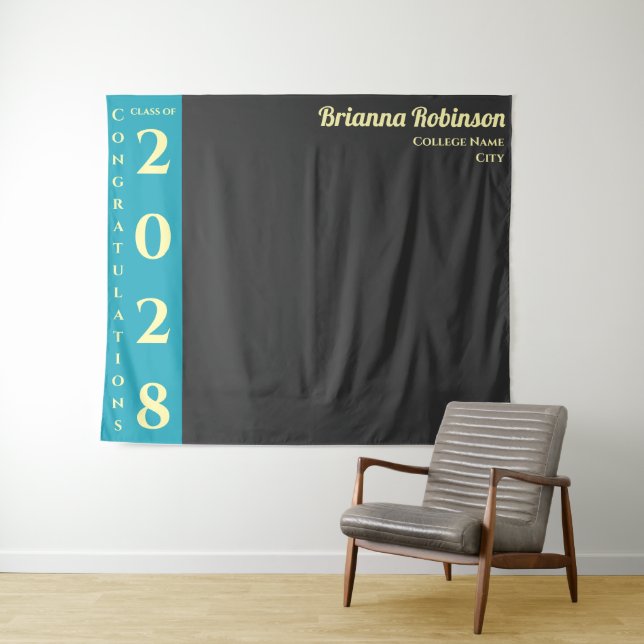 Tapete De Parede Turquoise Charcoal Modern Graduation Party (In Situ (Horizontal))