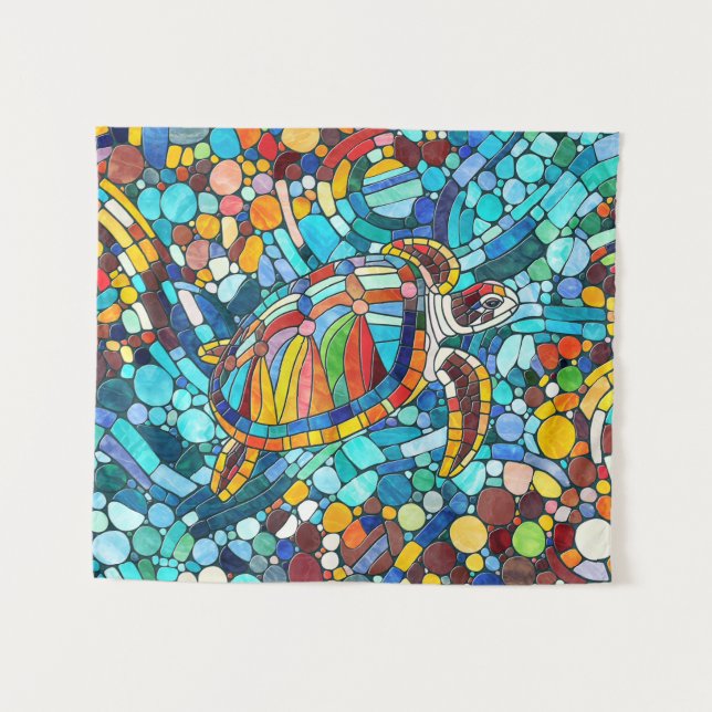 Tapete De Parede Turtle Colorful mosaico art (Frente (Horizontal))