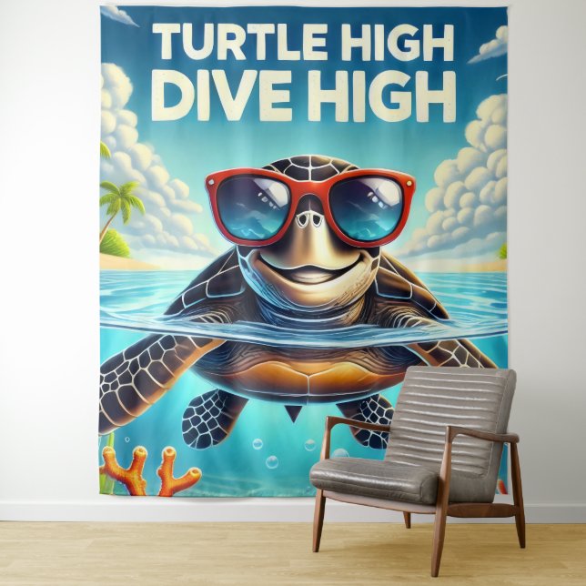 Tapete De Parede Turtle High Dive Artwork Perfect for Turtle Lovers (In Situ)