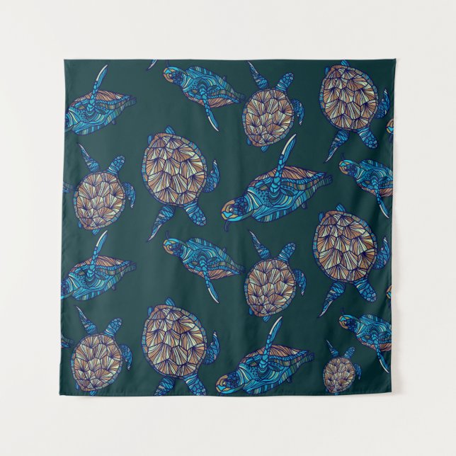 Tapete De Parede Turtle seamless pattern on dark background. illust (Frente)