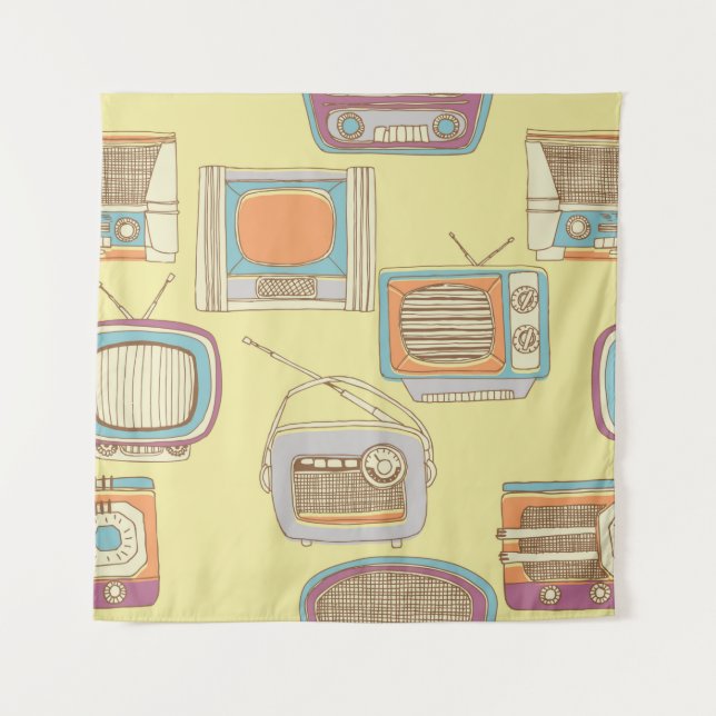 Tapete De Parede Tv e rádio retrô. padrão sem falhas (Frente)