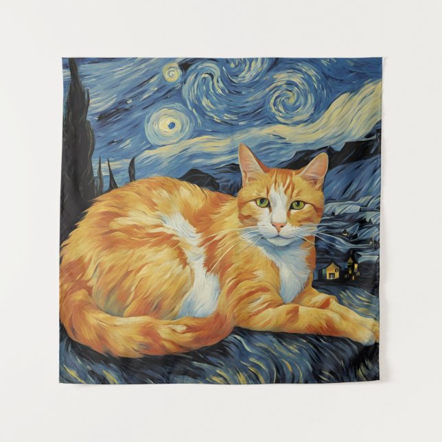 Tapete De Parede Um gato na noite estrelada (Frente)