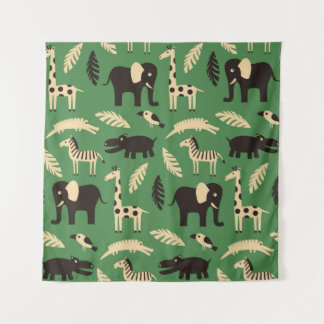 Tapete De Parede Um padrão constante com animais africanos engraçad