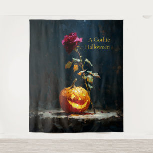Tapete De Parede Uma Abóbora e Rosa de Halloween Gótica