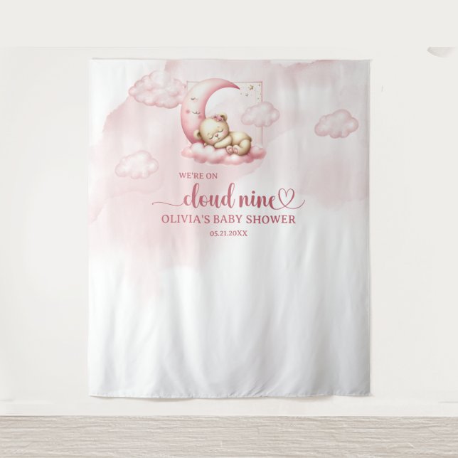 Tapete De Parede Uma nuvem branca de ursinho dormindo, nove menina  (Frente)