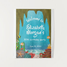 Tapete De Parede Under the Sea Ocean Cave Birthday Sign Tapestry