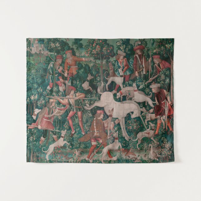 Tapete De Parede Unicorn Hunt Medieval Art, Unicórnio Se Defende (Frente (Horizontal))