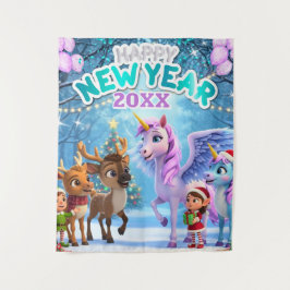 Tapete De Parede  Unicorn & Reindeer Kids New Year  Party Backdrop