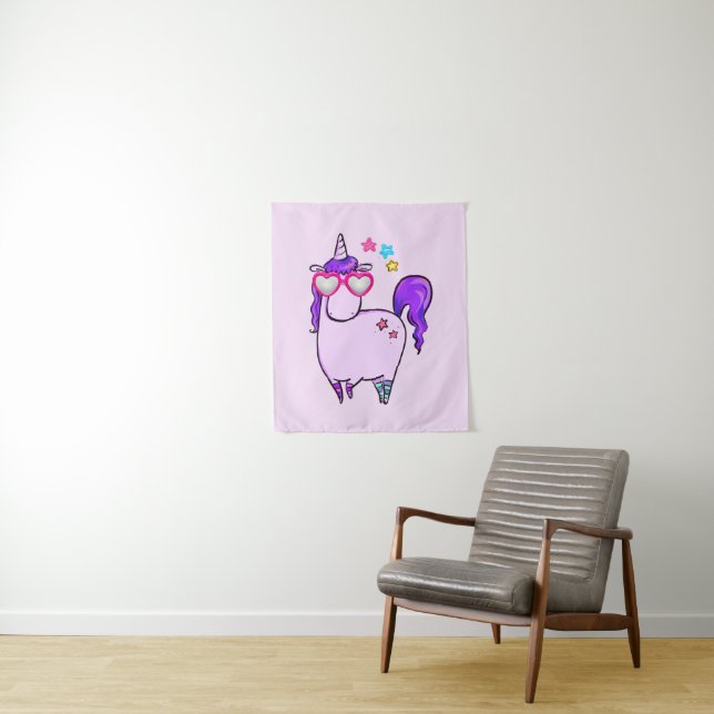 Tapete De Parede Unicórnio Bonito em Óculos Formatados pelo Coração (In Situ)