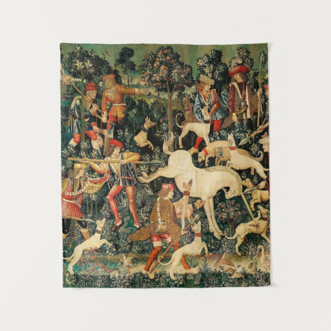 Tapete De Parede Unicórnio Tapestries Clássico Medieval Defende Caç (Frente)