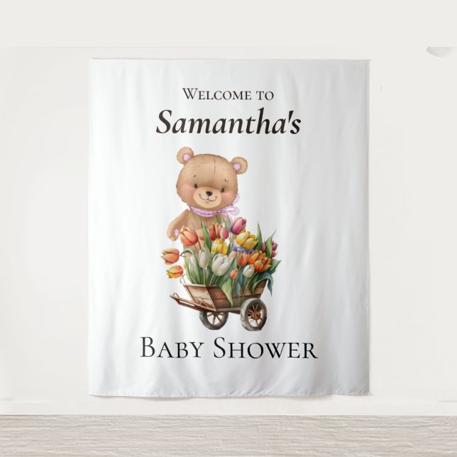 Tapete De Parede Ursinho Foral Rapariga Rústica com Chá de fraldas (Frente)