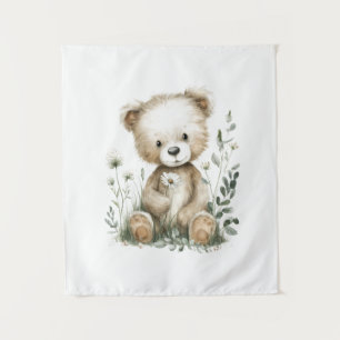 Tapete De Parede Urso de Água-Forte Fofo com Flores Silvestres