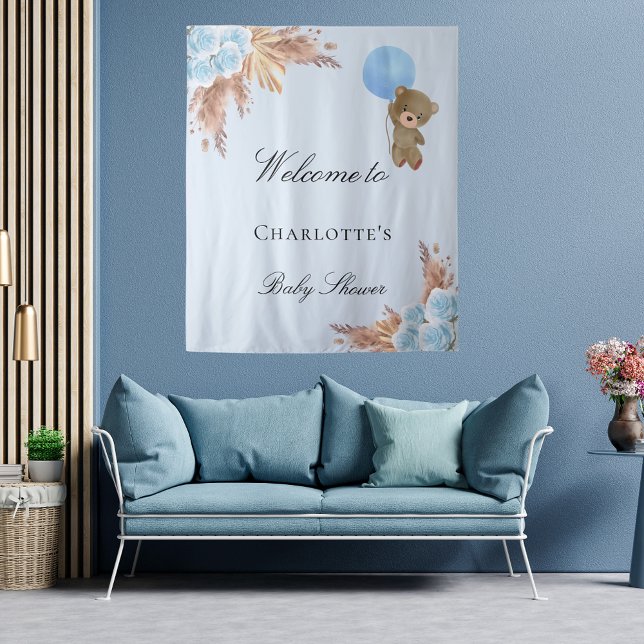 Tapete De Parede Urso de chuveiro de bebê menino azul capim dos pam (Criador carregado)