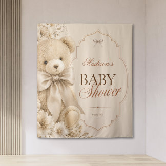 Tapete De Parede Urso de pelúcia floral bege neutro