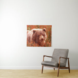 Tapete De Parede Urso Grizzly na Pintura de Arte Selvagem com Algas