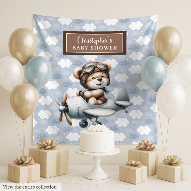 Tapete De Parede Urso Teddy Chic Piloto Azul Marrom Celebração (Chic Teddy Bear Pilot Blue Brown Celebration Tapestry)