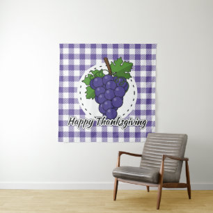 Tapete De Parede Uva na Xadrez Violeta - Feliz Ação de Graças