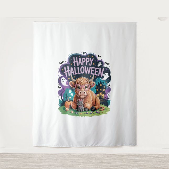 Tapete De Parede Vaca do Halloween Cute Highland (2) (Frente)
