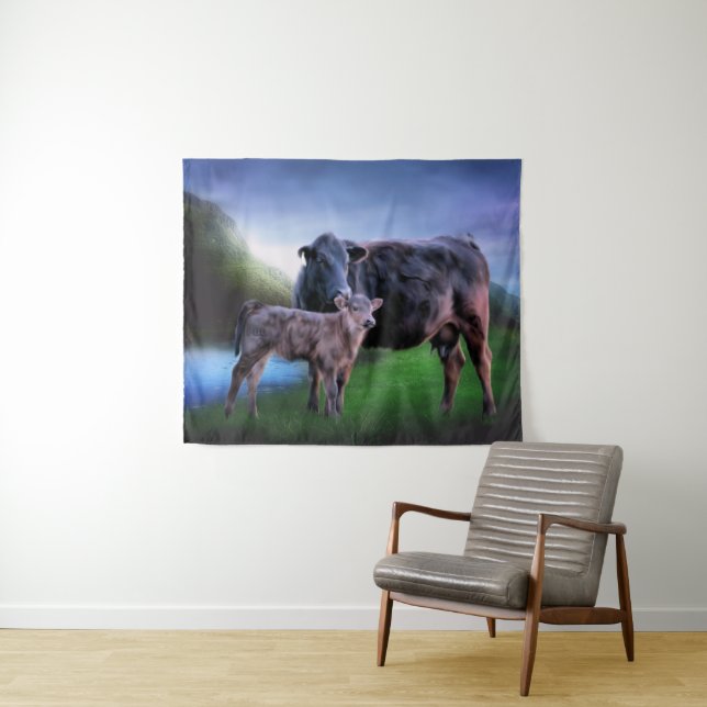 Tapete De Parede Vaca e Bezerro Black Angus (In Situ (Horizontal))