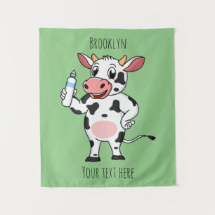 Tapete De Parede Vaca feliz com cartum de mamadeira