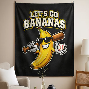 Tapete De Parede Vamos Torcer Bananas Beisebol Retrô Banana Engraça