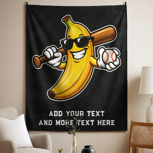Tapete De Parede Vamos Torcer Bananas Beisebol Retrô Banana Engraça