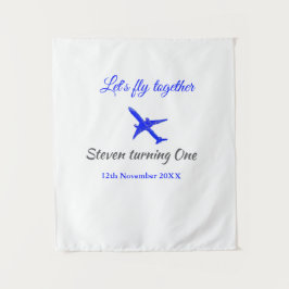 Tapete De Parede Vamos voar juntos primeiro aniversário avião azul 