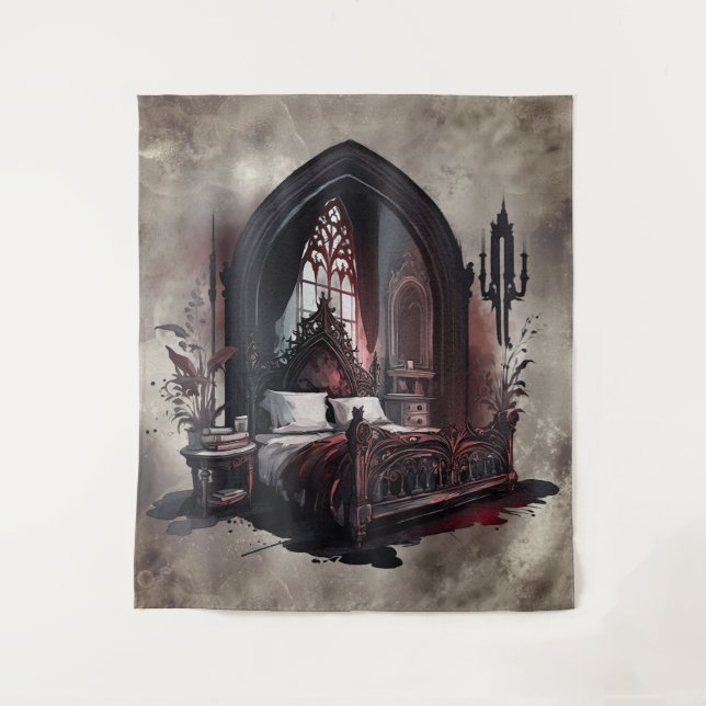 Tapete De Parede Vampy Boudoir | Suíte Gothic Red Victorian Bedroom (Frente)