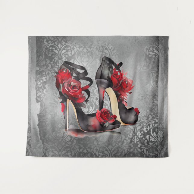 Tapete De Parede Vampy Strappy Stilettos | Rosas vermelhas em Grung (Frente (Horizontal))