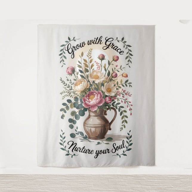 Tapete De Parede Vase Com Florais Cresce Com A Citação Da Graça (Frente)