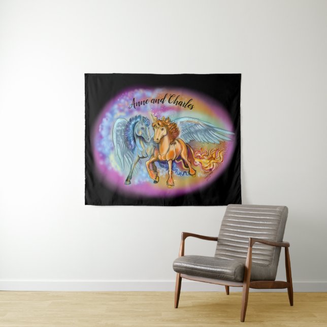 Tapete De Parede Vento e chamas, Pegasus e Unicórnio (In Situ (Horizontal))