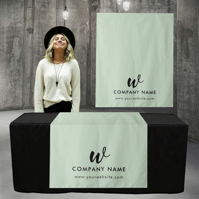 Tapete De Parede Verde do Script de Banner do Runner de Mesa de Neg (Custom Business Table Runner Banner Script Green Tapestry)
