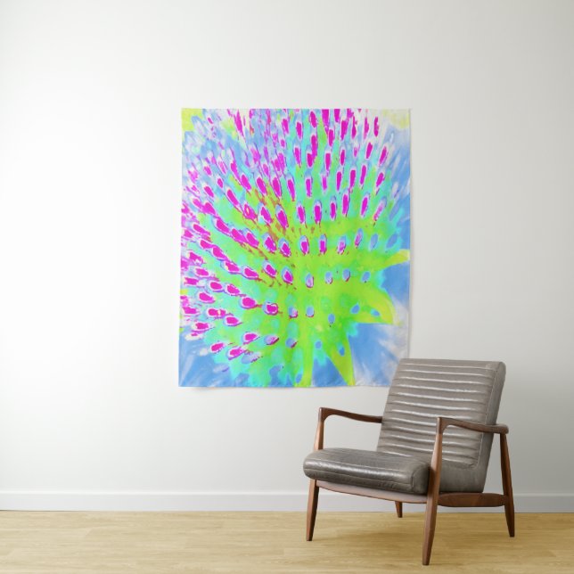 Tapete De Parede Verde limão e Flor de Cone Abstrato Roxo (In Situ)