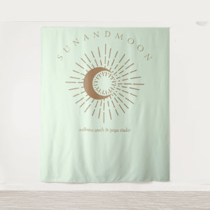 Tapete De Parede Verde Marrom Moderno Celestial Sol Lua