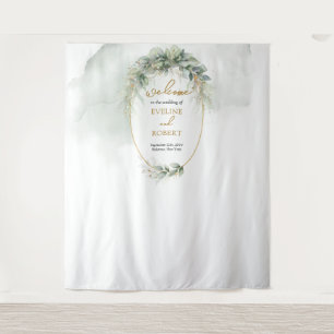 Tapete De Parede Verdura botânica moderna folha de ouro, fundo oval