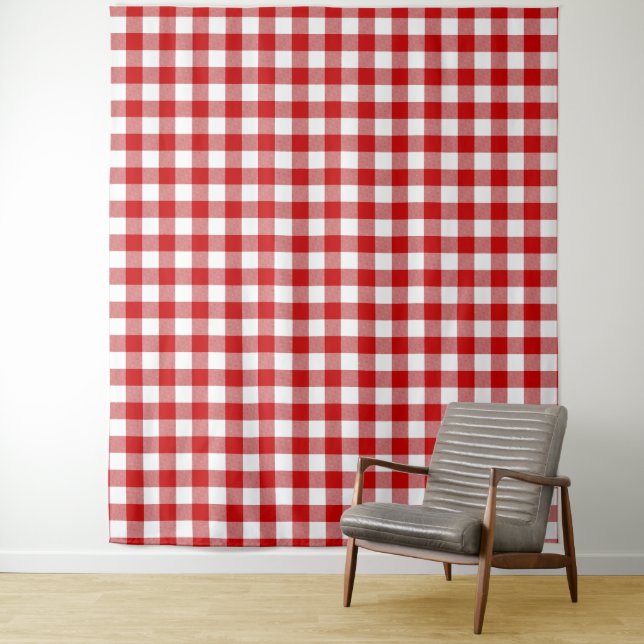 Tapete De Parede Verificação de Gingham Vermelho e Branco (In Situ)