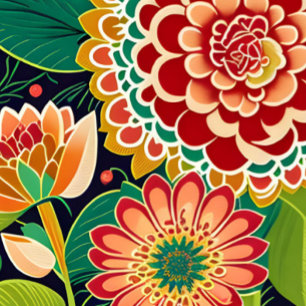 Tapete De Parede Vermelho Retro, Laranja, Floral Verde, Boho, Hippi