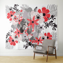 Tapete De Parede Vermelho Vibrante Cinza Definitivo Boho Floral
