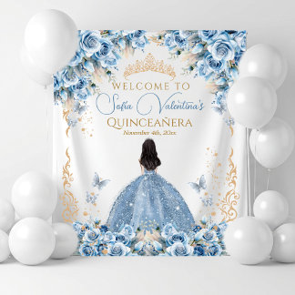 Tapete De Parede Vestido Luxuoso Bebê Azul Dourado Coroa Conto de F