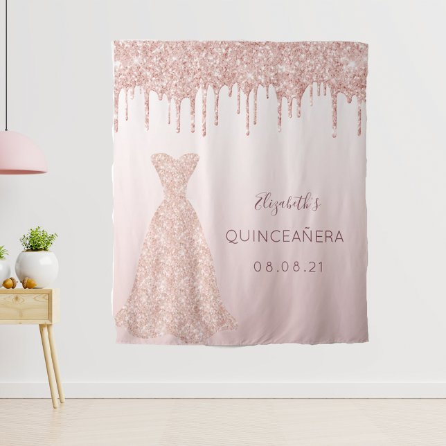 Tapete De Parede Vestido rosa dourado rosa Quinceanera (Criador carregado)