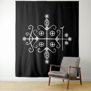 Tapete De Parede Veve branca de Papa Legba em preto